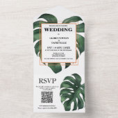 Green Monstera Leaf QR-Code All In One Einladung (Innen)