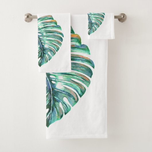 Green Monstera Leaf Watercolor Badhandtuch Set (Insitu)