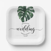 Green Monstera Leaf Wedding Empfang Pappteller (Vorderseite)