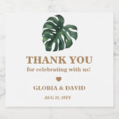 Green Monstera Leaf Wedding Schaumweinetikett (Einzelnes Label)