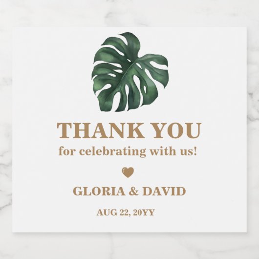 Green Monstera Leaf  Wedding  Schaumweinetikett (Einzelnes Label)
