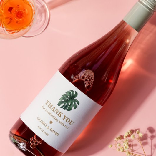 Green Monstera Leaf Wedding Schaumweinetikett