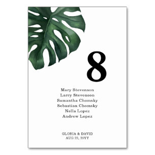 Green Monstera Leaf Wedding Tischnummer