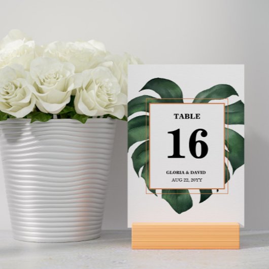 Green Monstera Leaf Wedding Tischnummer