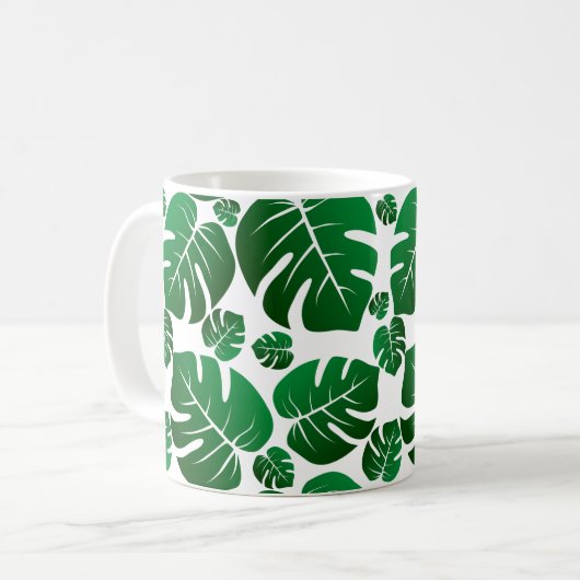 Green Monstera Pflanze Blätter Kaffeetasse (Vorderseite Links)