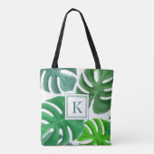 Green Monstera Pflanze Blätter Muster Mit Monogram Tasche (Rückseite)