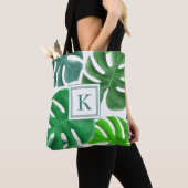 Green Monstera Pflanze Blätter Muster Mit Monogram Tasche (Von Nahem)