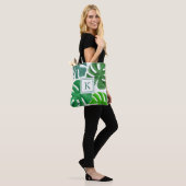 Green Monstera Pflanze Blätter Muster Mit Monogram Tasche (Am Model)