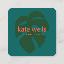 Green Monstera Tropical Leaf Logo Design Quadratische Visitenkarte