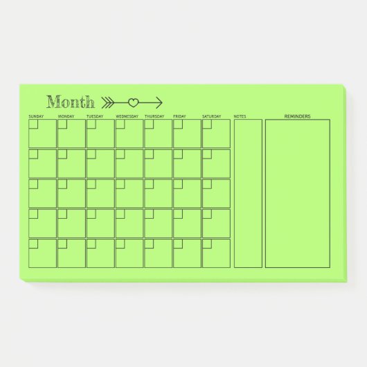 Green Monthly Planer-Kalender Post-it Klebezettel (Vorderseite)