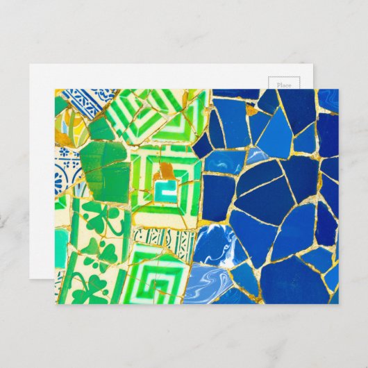 Green Mosaic Parc Guell Tiles in Barcelona Spanien Postkarte (Vorne/Hinten)
