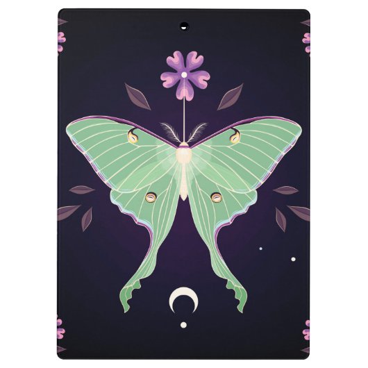 Green Moth Lila Blume | Moth Clipboard Klemmbrett (Rückseite)
