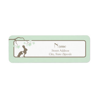 Green Mother and Baby Bunny Address Label