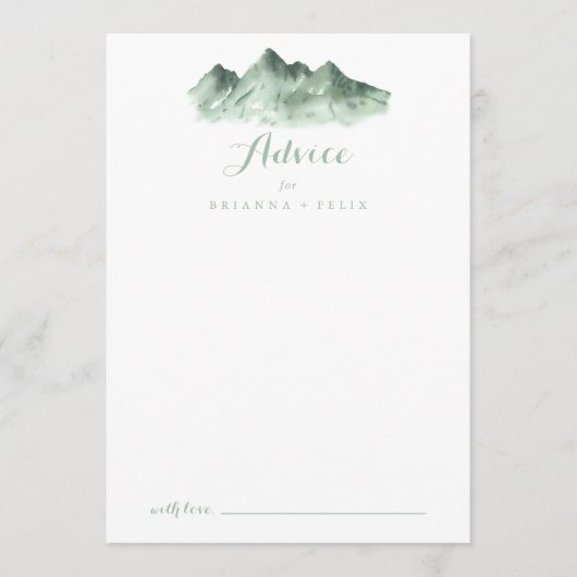 Green Mountain Country Wedding Advice Card Hinweiskarte (Vorderseite)