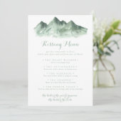 Green Mountain Wedding Kissing Menu Game Card (Stehend Vorderseite)