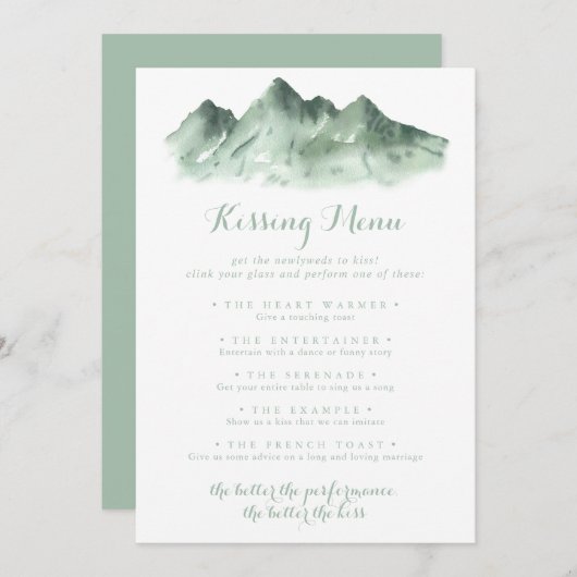 Green Mountain Wedding Kissing Menu Game Card (Vorne/Hinten)