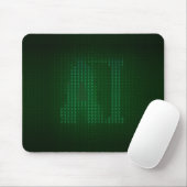 Green mousepad with a hidden message about AI. (Mit Mouse)