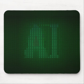 Green mousepad with a hidden message about AI.