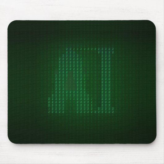 Green mousepad with a hidden message about AI. (Vorne)