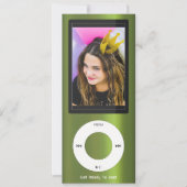 Green MP3 Music Player Birthday Einladung (Vorderseite)