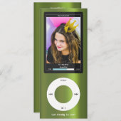 Green MP3 Music Player II Birthday Einladung (Vorne/Hinten)
