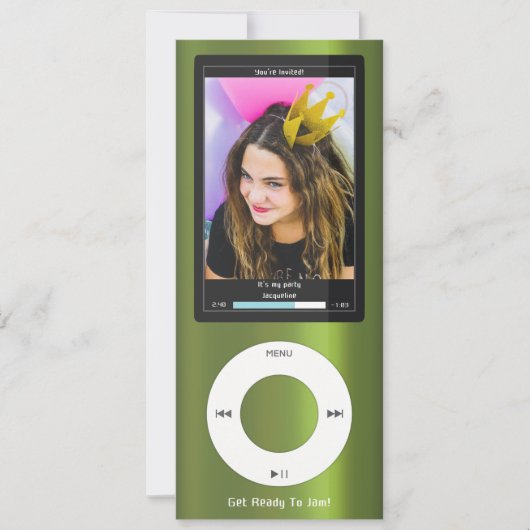 Green MP3 Music Player II Birthday Einladung (Vorderseite)