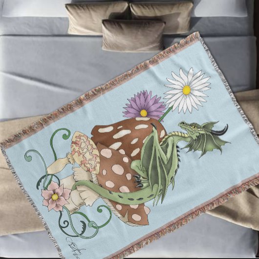 Green Mushroom Dragon Fantasy Blume Decke
