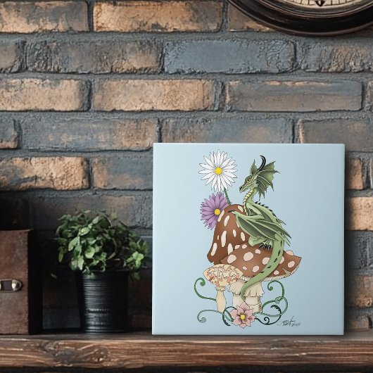 Green Mushroom Dragon Fantasy Blume Fliese