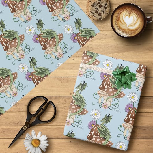 Green Mushroom Dragon Fantasy Blume Geschenkpapier