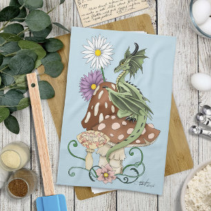 Green Mushroom Dragon Fantasy Blume Geschirrtuch