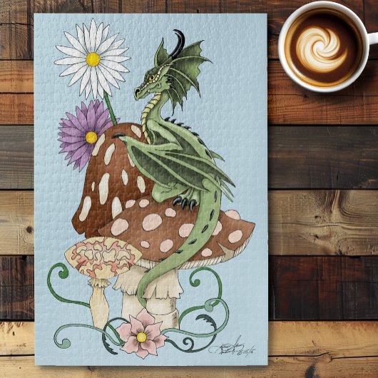 Green Mushroom Dragon Fantasy Blume Puzzle