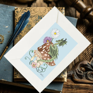 Green Mushroom Dragon Fantasy Blume Rechteckiger Aufkleber