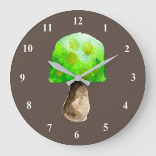 Green Mushroom watercolor cute fungi Große Wanduhr
