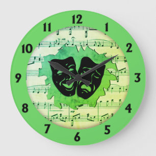 Green Music and Theatermasken Große Wanduhr