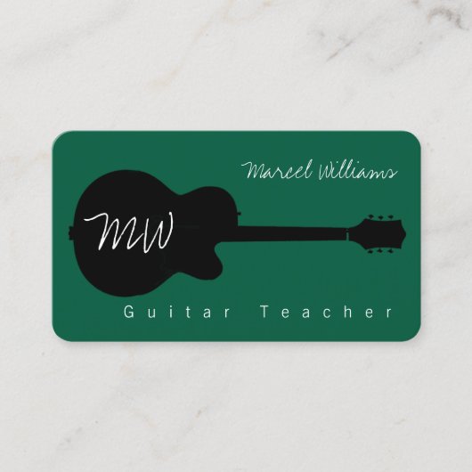 Green Music Business Card mit schwarzer Gitarre Visitenkarte (Vorderseite)