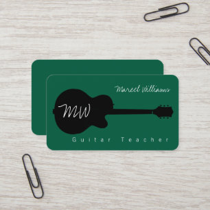 Green Music Business Card mit schwarzer Gitarre Visitenkarte