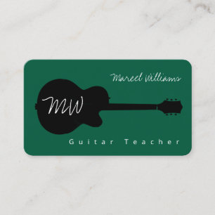Green Musician Business Card mit schwarzer Gitarre Visitenkarte