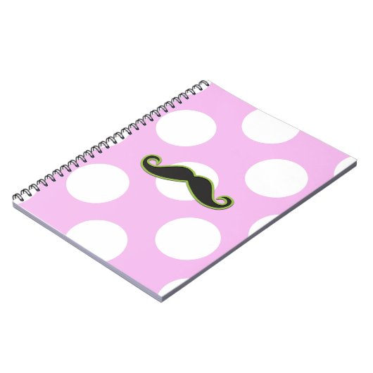 Green Mustache, Curl Mustache, Stache, Polka Dots Notizblock (Linke Seite)