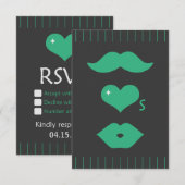 Green Mustache Wedding RSVP Karte (Vorne/Hinten)