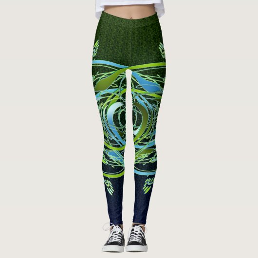 Green n Blue Wirbel Leggings (Vorderseite)