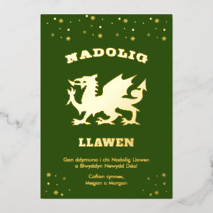 Green Nadolig Llawen Welsh Themed Frohe Weihnachte Folien Feiertagskarte