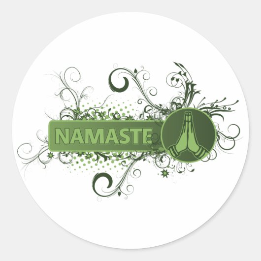 Green Namaste English Runder Aufkleber (Vorderseite)