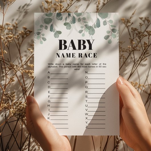 Green Name Race Printable Baby Shower Game Einladung