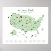 Green National Park Map Woodland Kinderzimmer Prin Poster (Vorne)