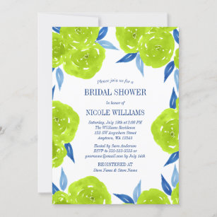 Green Navy Blue Watercolor Blume Brautparty Einladung