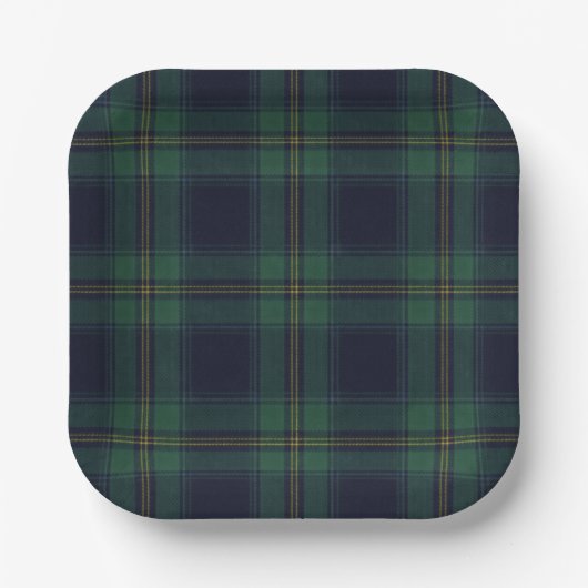 Green Navy Plaid  Pappteller (Vorderseite)