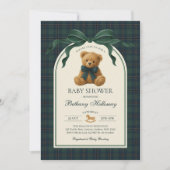 Green Navy Plaid Polo Teddy Bear Baby Shower Einladung (Vorderseite)