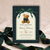 Green Navy Plaid Polo Teddy Bear Baby Shower Einladung