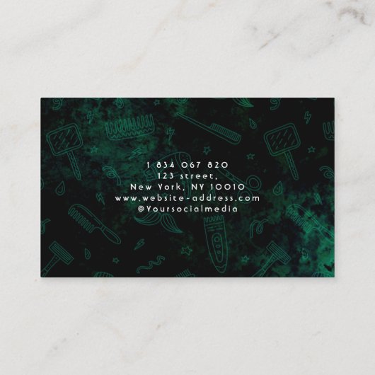 Green Neon Barbershop Friseur Visitenkarte (Rückseite)