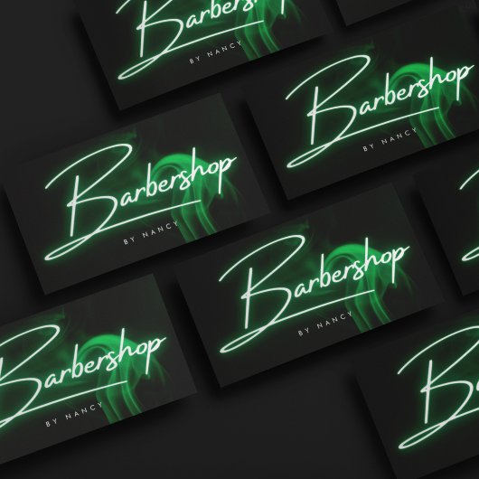Green Neon Barbershop Handgeschriebenes Script Bar Visitenkarte